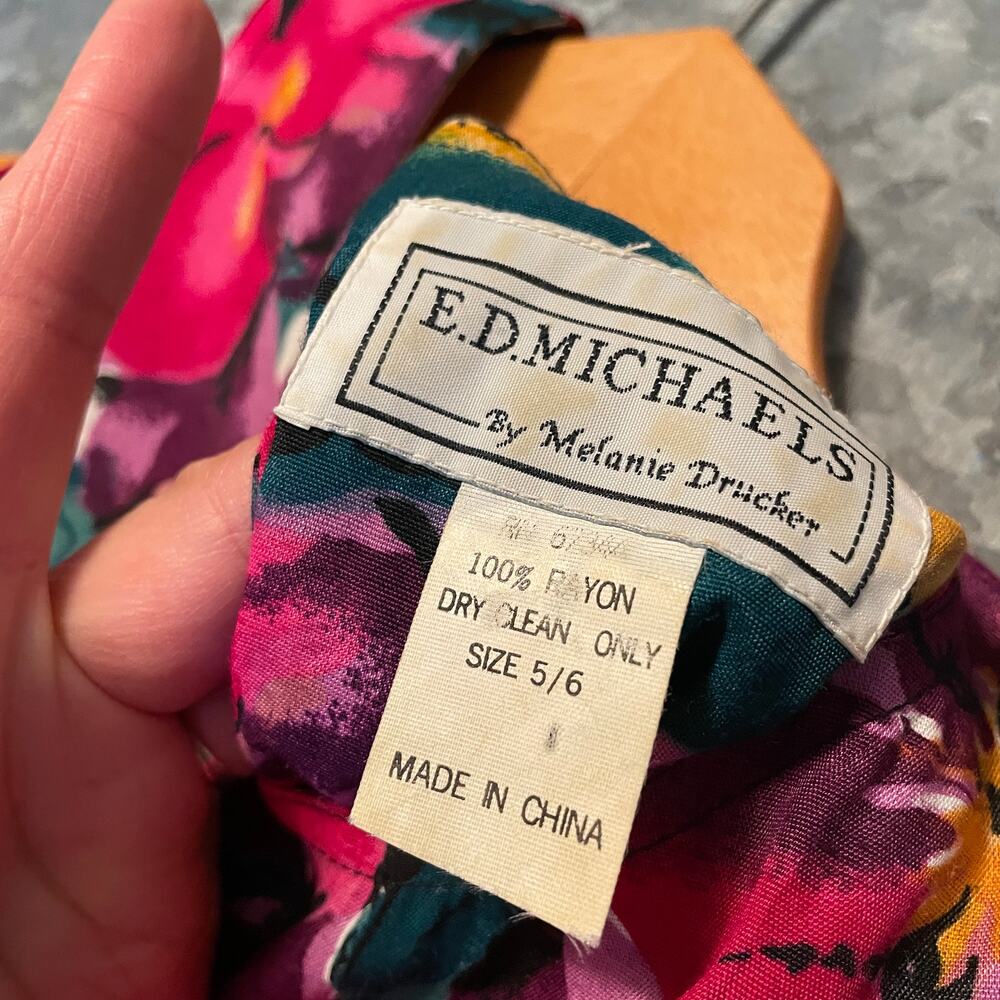 Vintage ED Michaels by Melanie Drucker 80s Retro Floral Belted Maxi Dress 5/6 - Picture 6 of 16